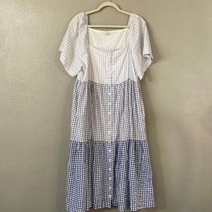Madewell Patchwork Gingham Button-Front Tiered Midi Dress Size XL
